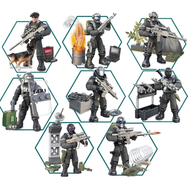 SWAT Model Udstyr Samlet Byggeklods Legetøj, 8 stk. Bypoliti Action Mini-Figurer