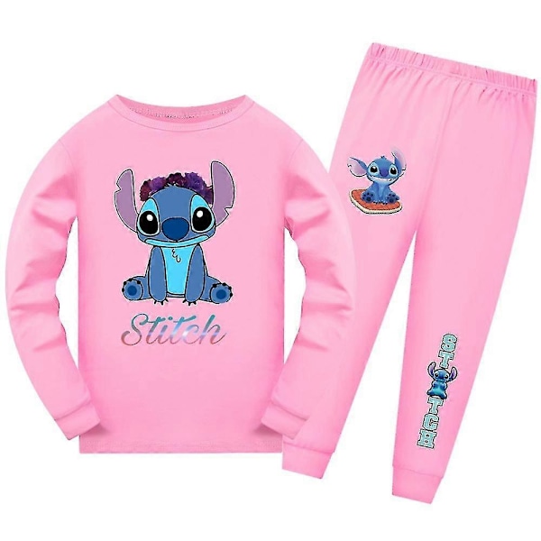 Barn Lilo & Stitch Pyjamas Langarmet T-skjorte Bukser Sleepwear PJs Sett Pyjamas Antrekk Alder 7-14 År Pink 13-14 Years