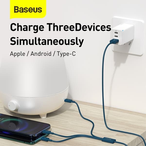 BASEUS 1.5 m 3-i-1 USB-C/Lightning/MicroUSB Blå size 57