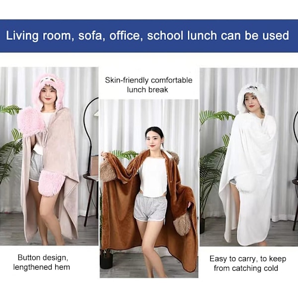 Dovendyr Bærbar Hættetrøje Tæppe Gave til Kvinder, Blød Sød Hygge Hættetrøje Tæppe, Cozy Flanel Krops Tæppe, 155*125 cm (Khaki)