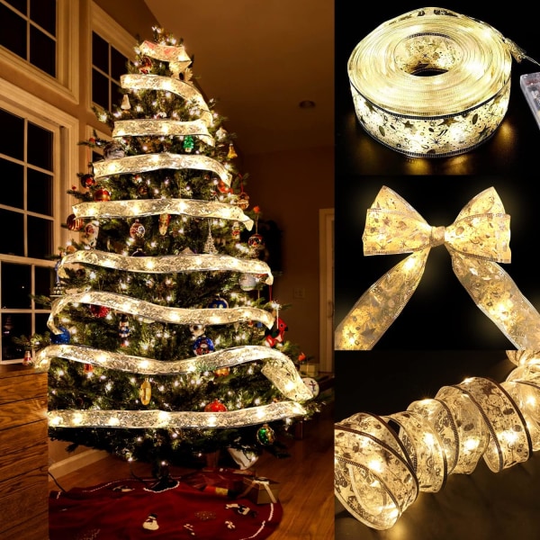 Christmas Ribbon Lights, Led Xmas String Light Up Ribbon Christmas Holiday Party Decoration