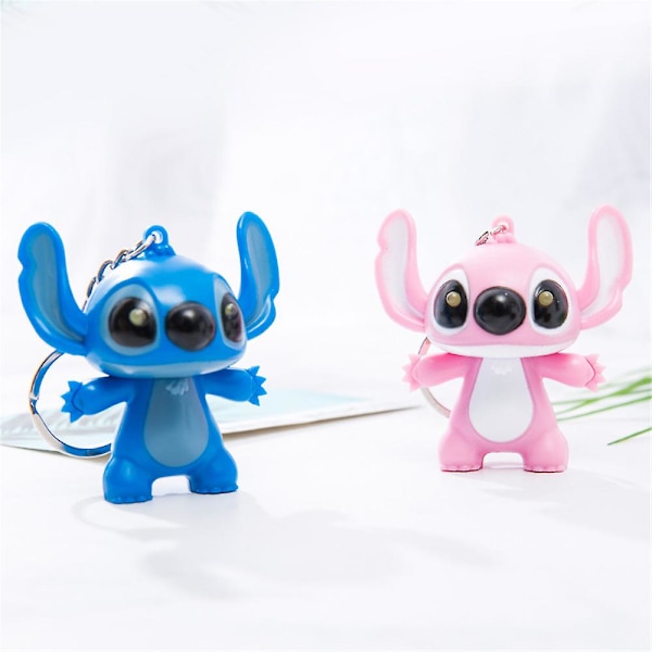 1/2 stk Stitch Cartoon Toys Anheng Cartoon Sounding Model Nøkkelring Par LED Nøkkelring Gave