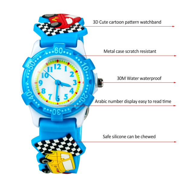 Watch Vedenpitävä 3D-söpö sarjakuva pyöreä kellotaulu silikonihihna watch