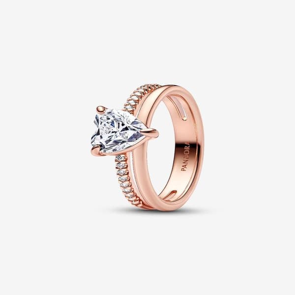 Pandora - Dobbeltradet hjertering - 14k roségullbelegg Circumference: 56mm