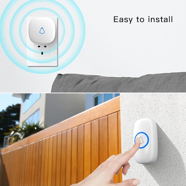 Trådløs dørklokke, vandtæt plug-in med 300 meters rækkevidde, batteridrevet trådløs dørklokke med 5 lydstyrkeniveauer, LED-lys og nem installation white 2 receivers + 1 push