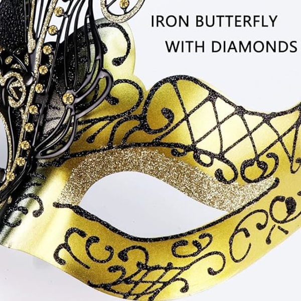 Mystisk Halloween Butterfly metall venetiansk mask. Lämplig för sexig kostymboll för kvinnor, maskerad, karnevalsfest, julpåsk