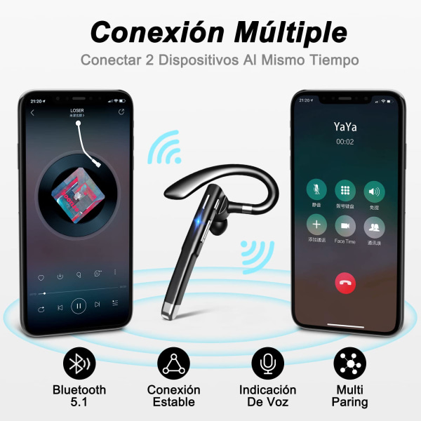 Øretelefon Bluetooth 5.1 Dual-Mic CVC 8.0 støjreduktion Svart