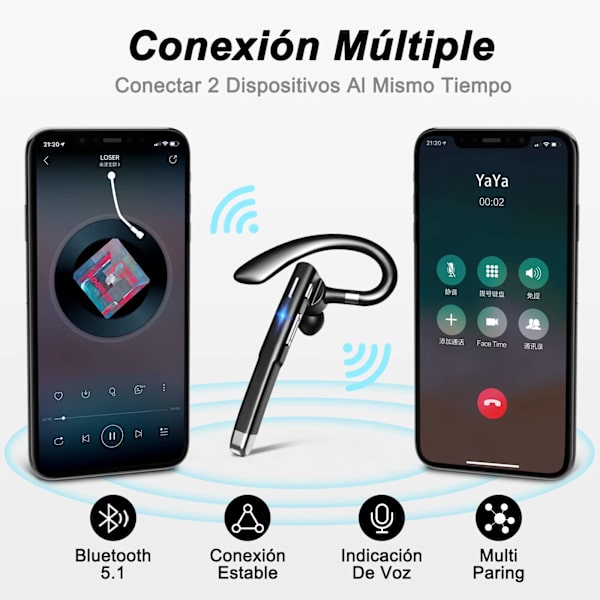 Øretelefon Bluetooth 5.1 Dual-Mic CVC 8.0 støjreduktion Svart