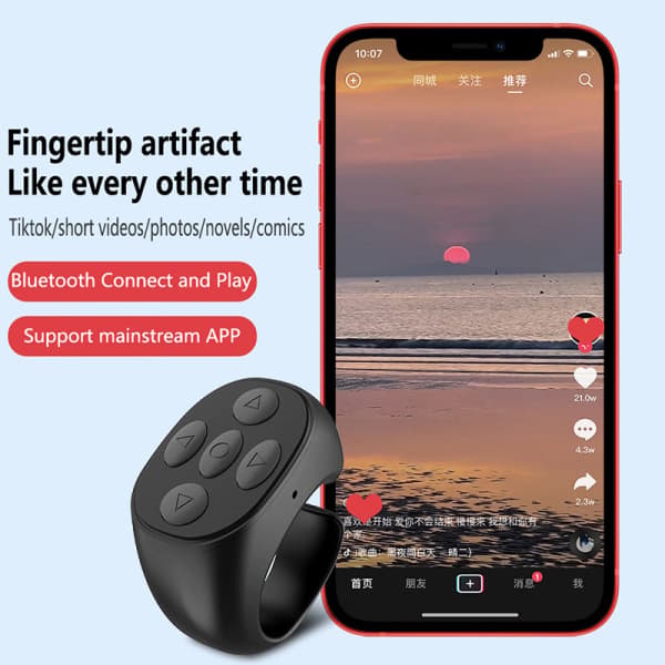 Trådløs Bluetooth Mobil Side Controller Tiktok Fjernbetjening Sort