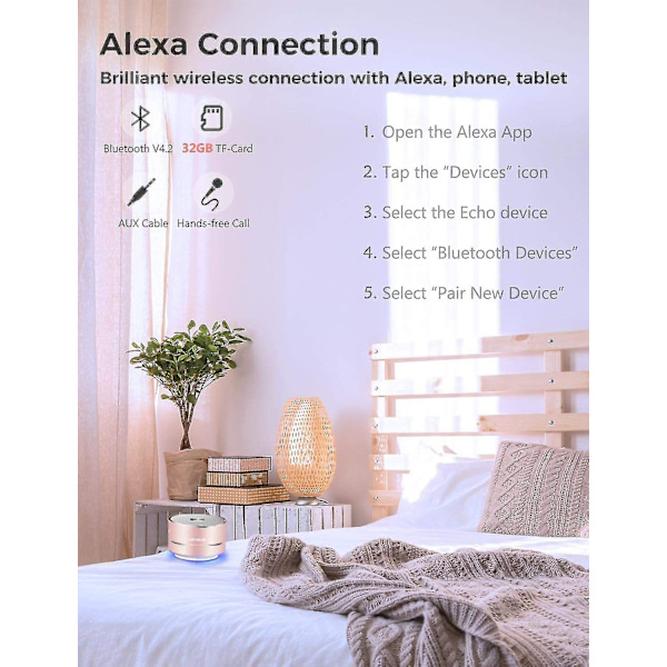 Bluetooth-høyttaler, bærbar minihøyttaler med LED-lys, Bass Up, Stereo HD, innebygd mikrofon