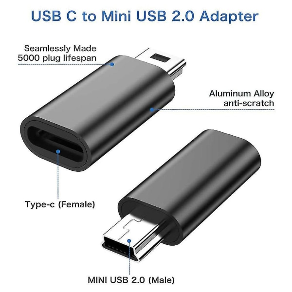 4 kpl USB C - Mini USB 2.0 -sovitinta, tyyppi C naaras - Mini USB uros -muunninsovitin MP3-soittimille D