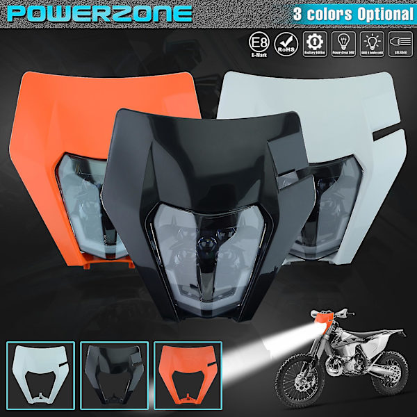 Powerzone LED-strålkastare för motorcykel, strålkastare, strålkastare, supermoto-kåpa för Ktm Exc Sxf Mx Dirt Bike Enduro LED-strålkastare Black Cover face