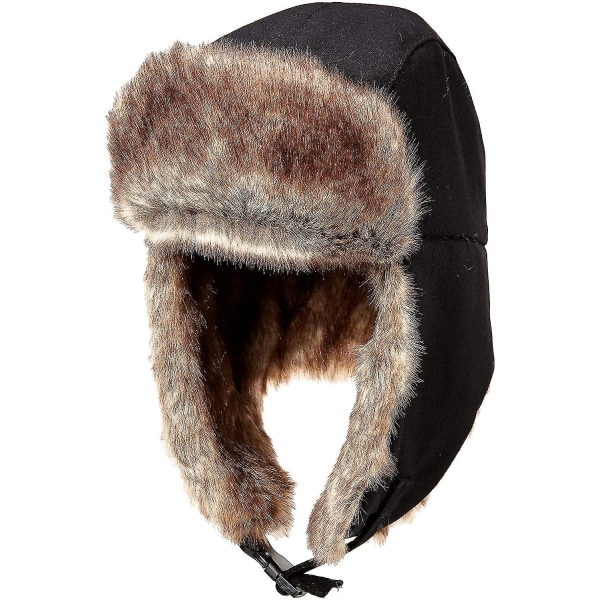 Vinterøreklaff Trapper Bomber Hat Holder Varmen Menns Vinter Varm og vindtett Lo Faux Fur Catcher Hat Black