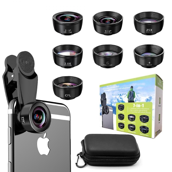 Yhdessä matkapuhelimen kameran linssisarja laajakulma-/makro-/kalansilmälinssi, joka sopii iPhonelle ja useimmille matkapuhelimille