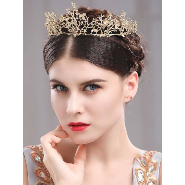Gull tiara bryllup tiaraer og kroner for kvinner, rhinestone Queen Tiara