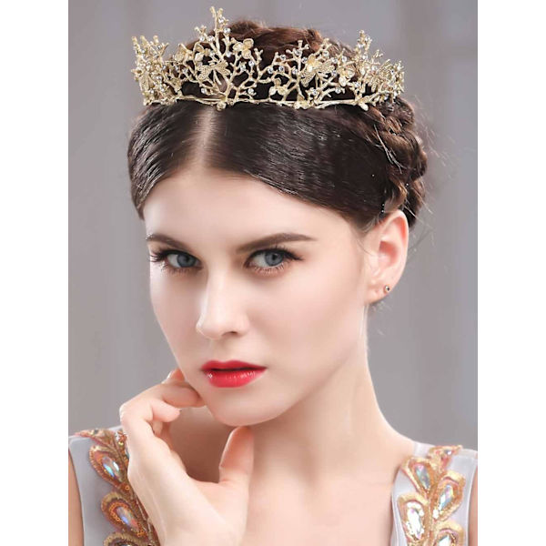 Gull Tiara Bryllups Tiaraer Og Kroner For Kvinner, Rhinestone Dronning Tiara