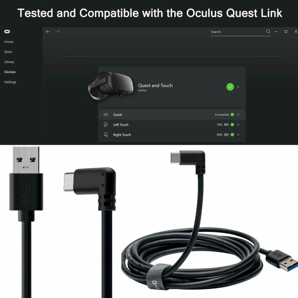 10ft Usb3.1 typ C länkkabel hög hastighet för Oculus Quest Link-kabel 5gbps överföring