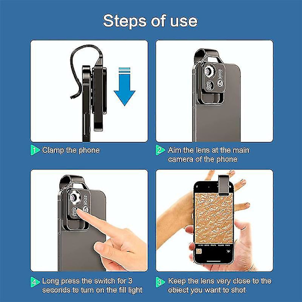 200X Mobiltelefon Mikroskop Tillbehör med CPL-lins, Bärbar Mini Digital Mikroskop med LED-ljus