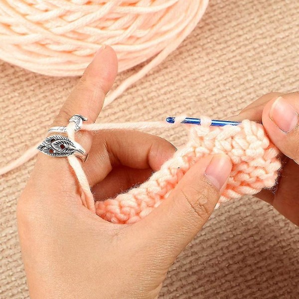 2 Pieces Adjustable Knitting Loop Knitting Hook Loop, Peacock Shape Open Finger Metal Ring, Yarn Guide Knitting Finger Holder Knitting Thimble For Cra