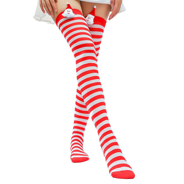 Women Christmas Theme Printed Thigh High Long Stockings Xmas Bowknot Over Knee Socks Socking E