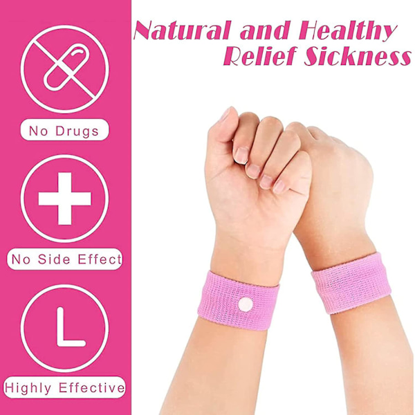 2 par rejsebånd mod køresyge til børn, anti-kvalme armbånd, bilsygebånd, pink+blå