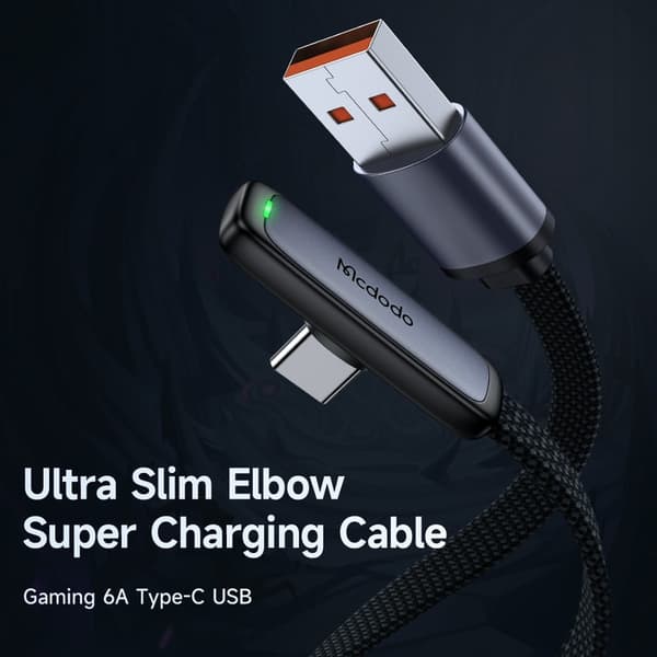Mcdodo 1,2 m 100 W 6 A USB-C -kulmakaapeli, musta size 80
