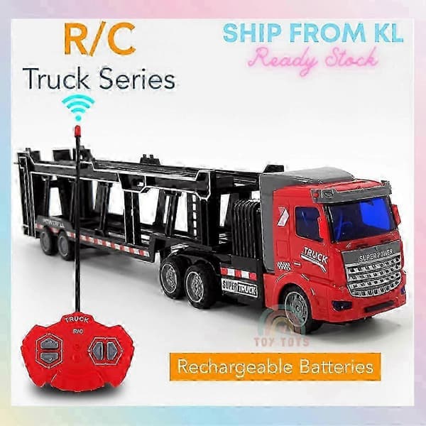 Fjärrstyrd semitrailerlastbil med simulerade lampor trådlös fjärrkontroll pojkars leksaksbil present Black Red Container