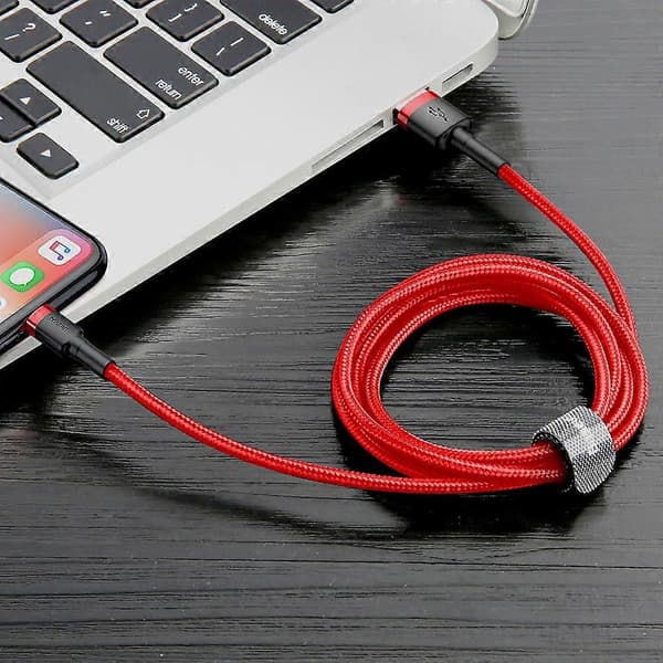 Tålig flexibel kabel USB-kabel iPhone iPhone Lightning QC3.0 2.4A 0.5M röd