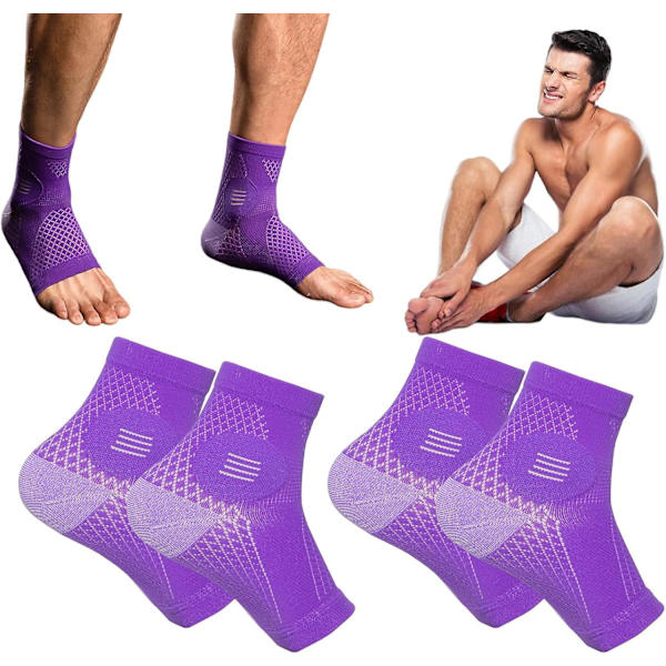 2 par neuropatiska strumpor, kompressionsstrumpor för män och kvinnor, lindrande strumpor för neuropatiska smärtor, fotledsstöd för plantar fasciit Purple L