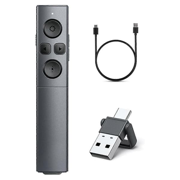 2-i-1 USB Typ C Presentation Clicker, Uppladdningsbar Trådlös Presentatörsfjärrkontroll, Klicker för PowerPoint-presentationer Black
