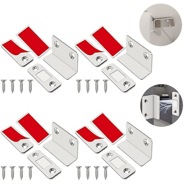 Pxcl 4 st skåpsdörrmagnet L-formad magnet för dörrstängare magnetisk spärrmagnet magnetisk spärr dörr rostfria stålmagneter