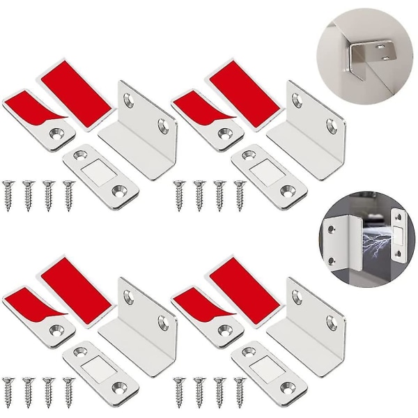 Pxcl 4 stk. skabslågsmagnet L-formet magnet til dørlukker magnetisk lås magnet magnetisk lås dør rustfrit stål magneter