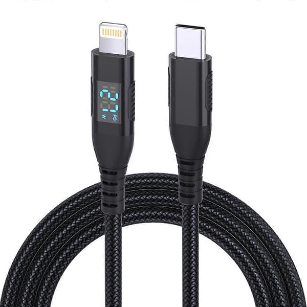 2m USB C till Lightning-kabel Digital Display PD 27W Snabbladdning Nylonflätad Sladd Multicolor Blue