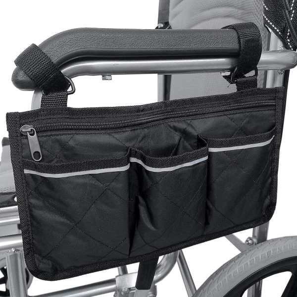 Rullstolsväska, rullstolssidoväska för armstöd med reflexremsa för vandrare, skoter, rollatortillbehör