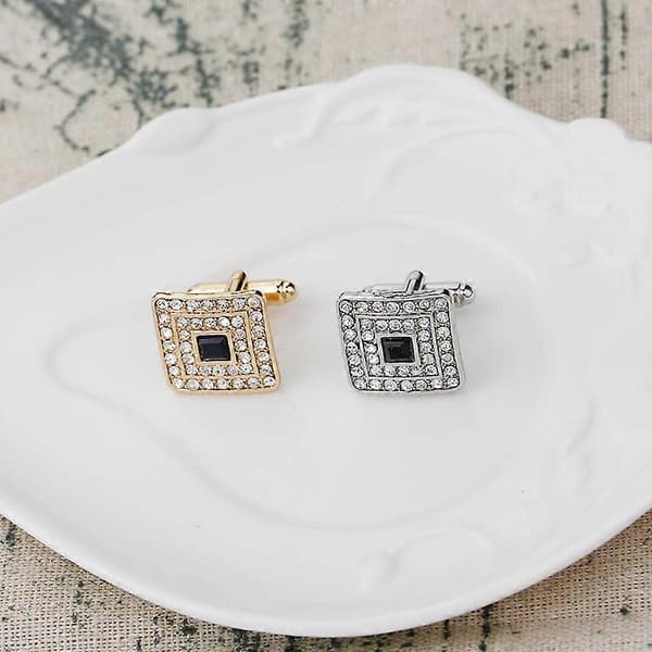 Rhinestone-besatte manchetknapper i fransk stil til mænd, guld, elegant design til skjorter