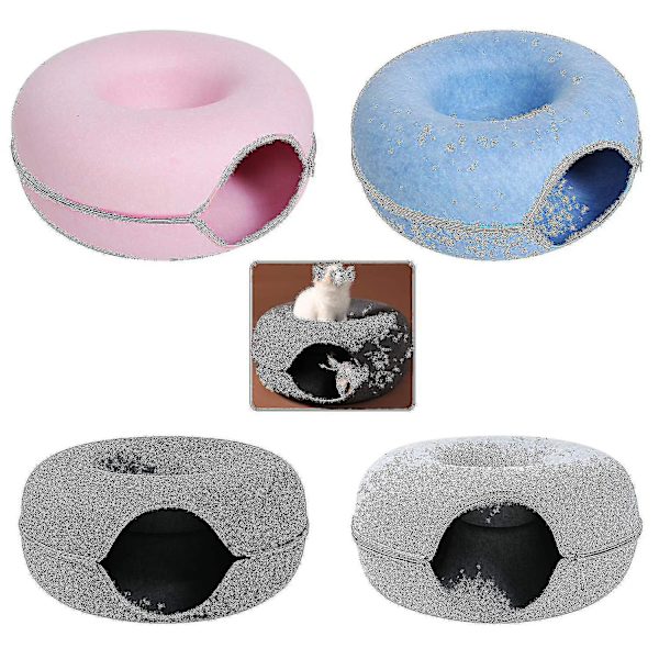 Fjernelse Kat Rede, runde Donut Filt Pet Rede, kat Tunnel Seng, semi-lukket Vaskbar Kat Tunnel Rede, det