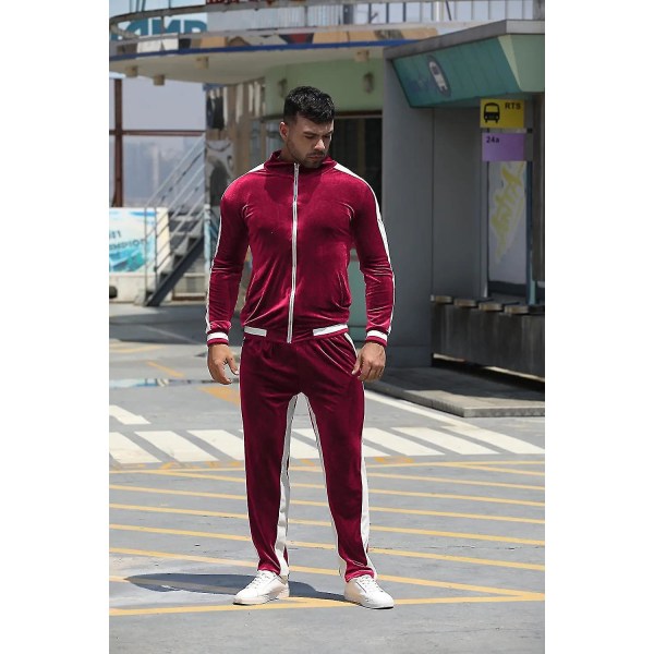 Velour træningsdragt sweatsuit Velvet: mænds joggingtræningsdragt 2 stykker sæt lynlås sweatshirts Jakkebukser med lommer Red Large