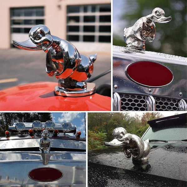 Vred And Duck Hood Ornament, Legering 3d Sjov And Duck Hood Ornament Bil Bonnet Ornament Vred Gummi And Dekoration -ys Ty silver