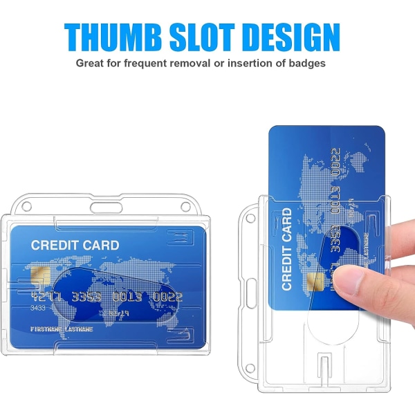 Vaakasuuntainen korttipidike, 2 kpl kovaa muovia ID-luottokorttia, kirkkaat rintanappipidikkeet henkilökorttipidike toimiston koulutunnuksille luottokortit