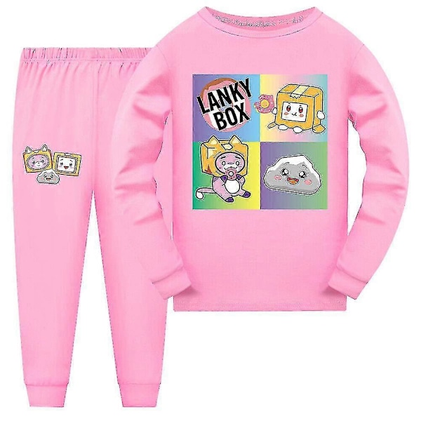 Lankybox Barn Pojkar Flickor Nattkläder Pyjamas Pjs Set Långärmad Tröja Byxor Sovkläder Loungewear Z Pink 11-12 Years