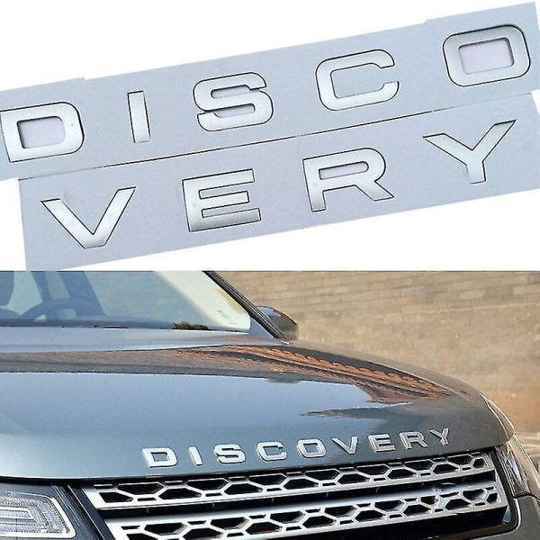 Titanium Silver Discovery Land Rover Letters Sticker Stick On Badge För Front Grill Motorhuv Badge Emblem och Bakre