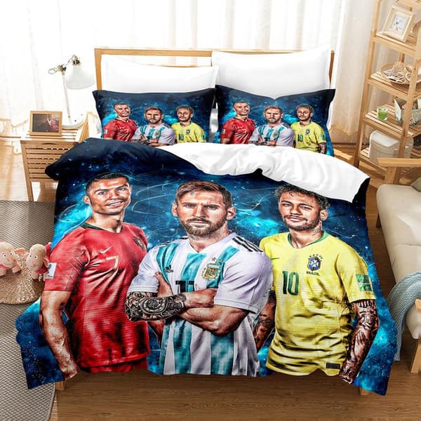 3D-tryckt Ronaldo Messi Mbappe Påslakanset med örngott [JUN] 140*210