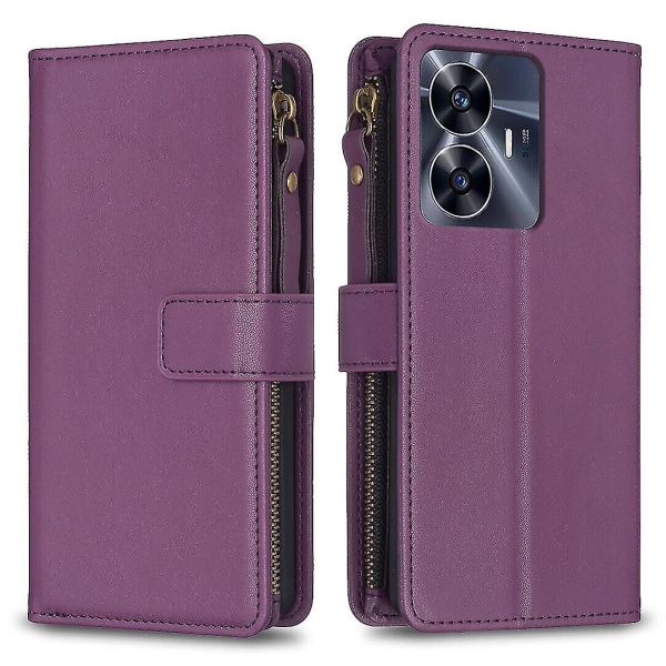 Etui til Realme C55 med glidelåsdeksel i skinn, lommebok med kortholder, magnetisk lukking, kompatibel med Realme C55-etui Deep Purple