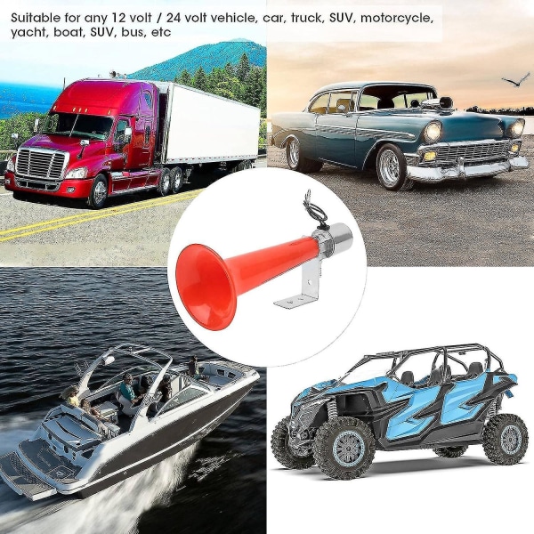 Universal tyrkisk fløjtesignalhorn, 12v 24v lufthorn til lastbiler 180db rødt horn formål 12v/24v campingvogn trykbiler Suv'er motorcykler tyrkisk fløjtesignalhorn