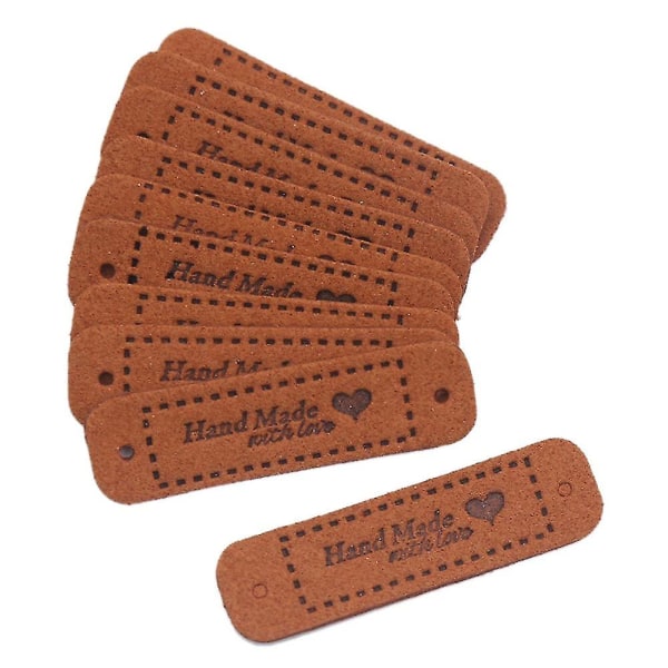 50 stykker håndlaget med hjerte imitert skinn sydd på etikettdekorasjon