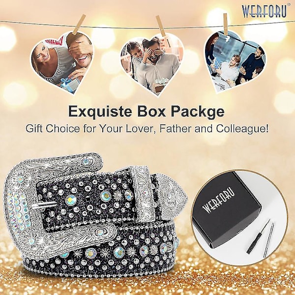 Rhinestone Bælte til Mænd Kvinder Western Cowboy Cowgirl Bling Studded Læder Bælte til Jeans Bukser