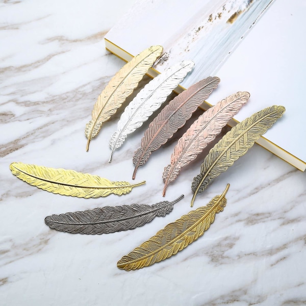 8 stykker Acsergery Gift Metal Feather Bookmarks Assorted Metal Bookmark Feather