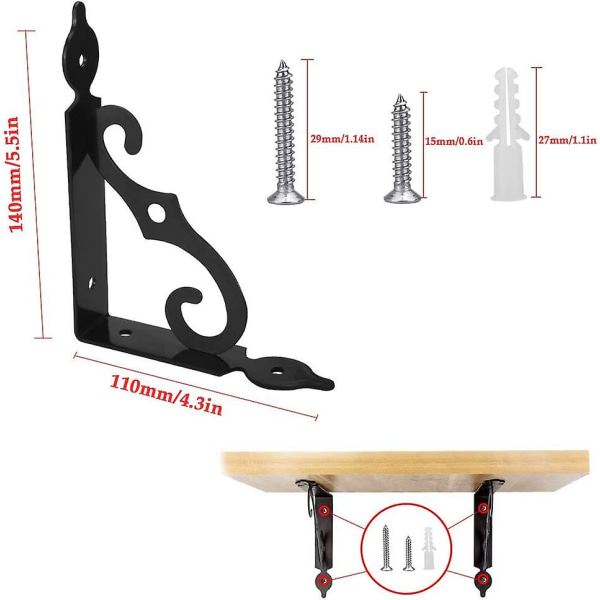 4 stk. Jern Hyldebeslag Trekantede Hyldebeslag 90 Graders Hyldebeslag 140 * 110mm Heavy Duty Hyldebeslag til Køkken Værksted Butik Sort