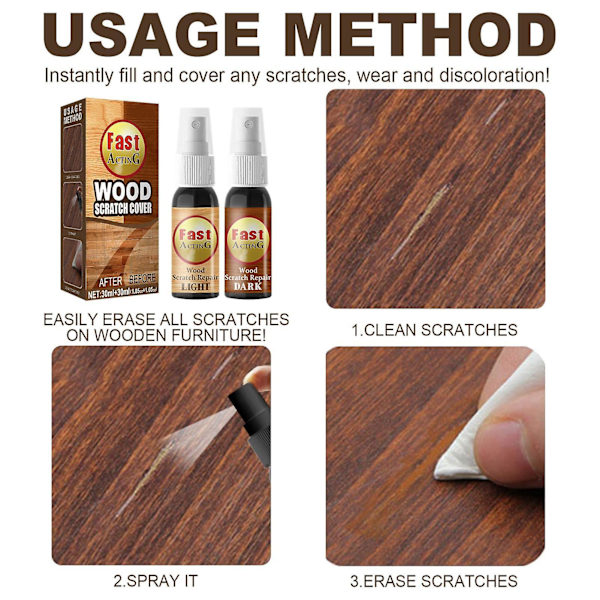 Træskraberemoverspray, Fix It Wood Scratch Repair Spray Wood Floor Contact Cleaner Spray Møbelreparationssæt