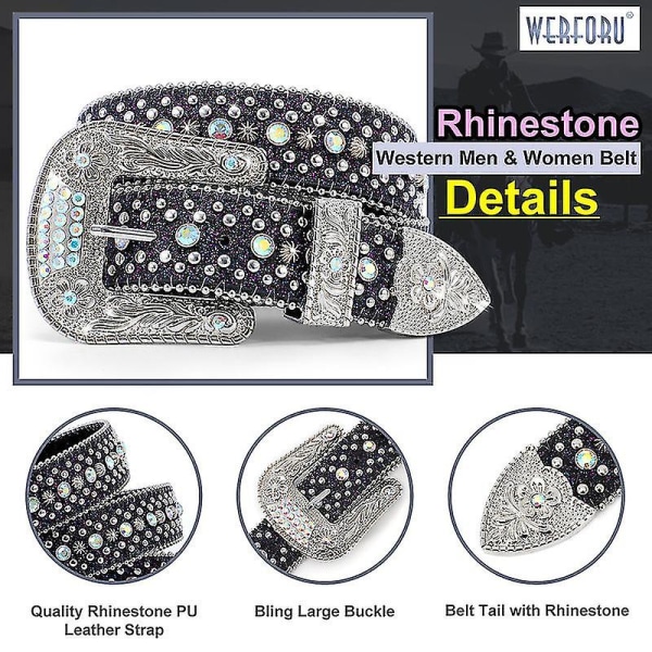 Rhinestone-bälte för män och kvinnor, western cowboy cowgirl bling nitar läderbälte för jeansbyxor